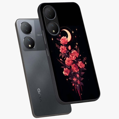 Moonlit Floral Elegance Glass Case displayed in angled mockup highlighting graceful flower design with soft moonlight aesthetic.