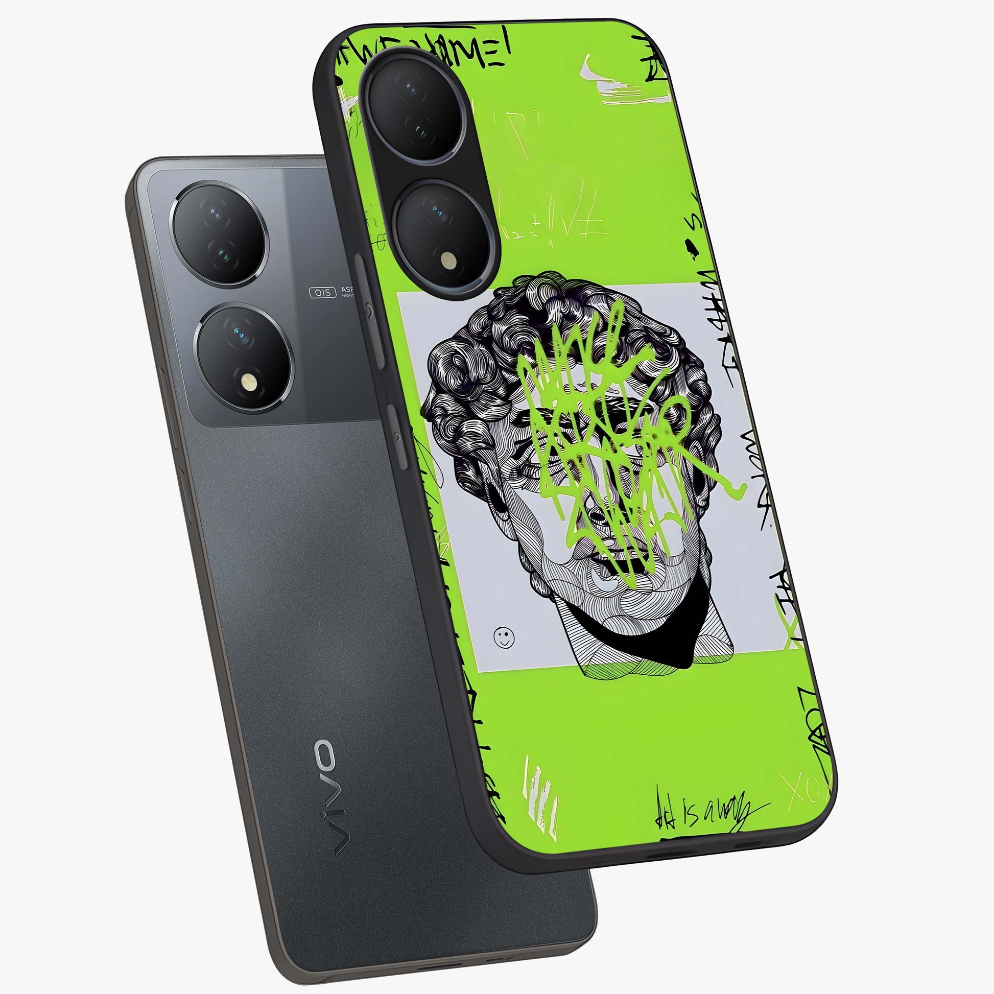 Neo Graffiti Rebellion Glass Case displayed in angled mockup highlighting urban street art design with rebellious aesthetic.