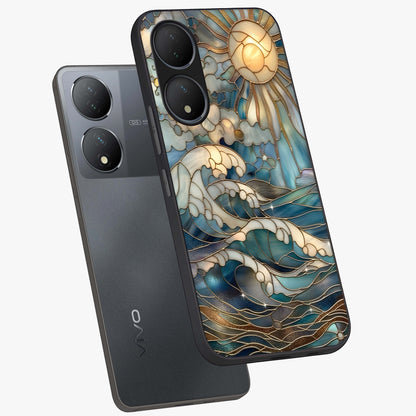 Oceanic Stained Printed Glass Case displayed in angled mockup highlighting colorful aquatic design with artistic aesthetic style.