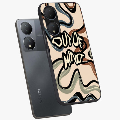 Out Of Mind Glass Case displayed in angled mockup highlighting bold statement design with modern artistic aesthetic.