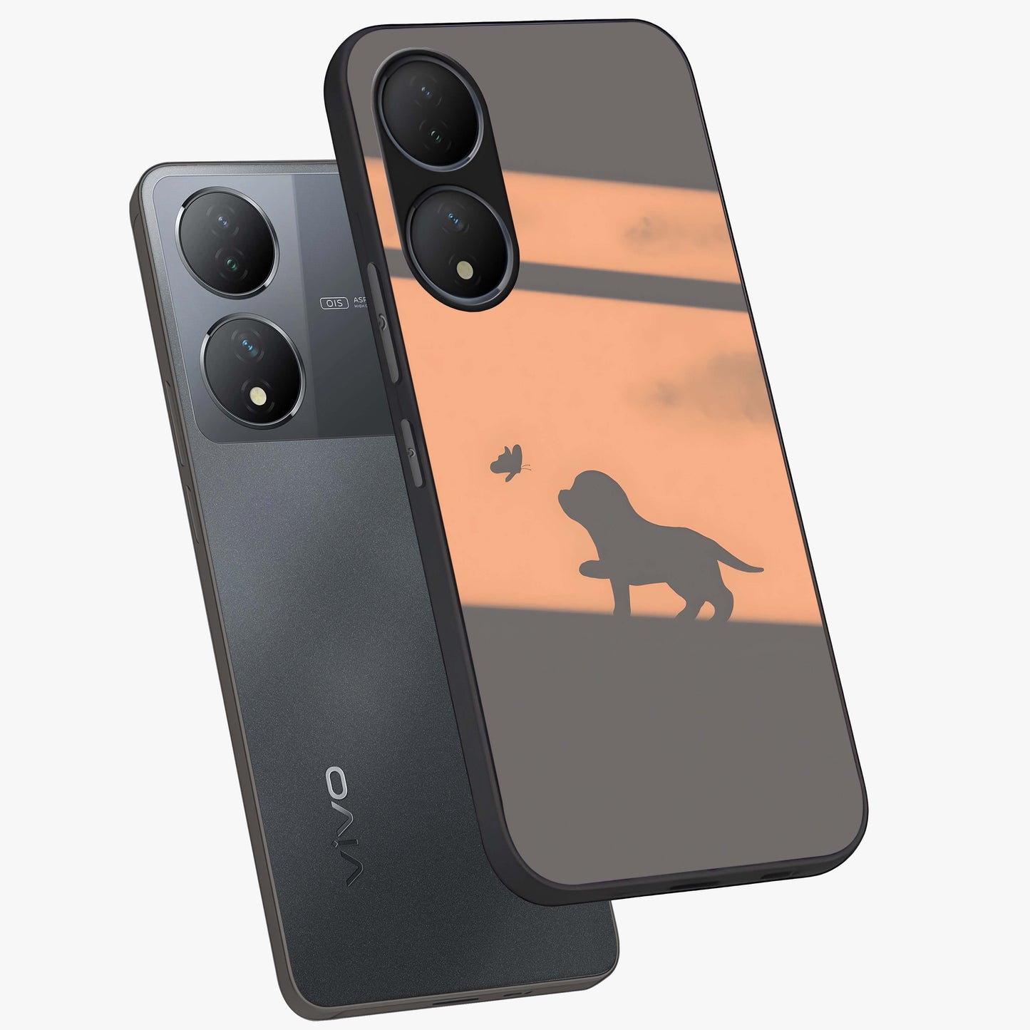 Puppy Shadow Art Glass Case displayed in angled mockup highlighting playful dog illustration with artistic shadow aesthetic.