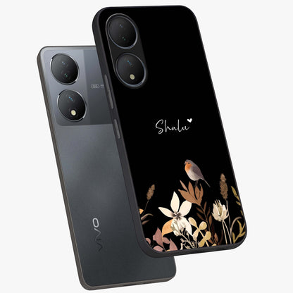 Quiet Garden Tune Custom Name Glass Case displayed in angled mockup highlighting delicate floral garden design with custom name feature.