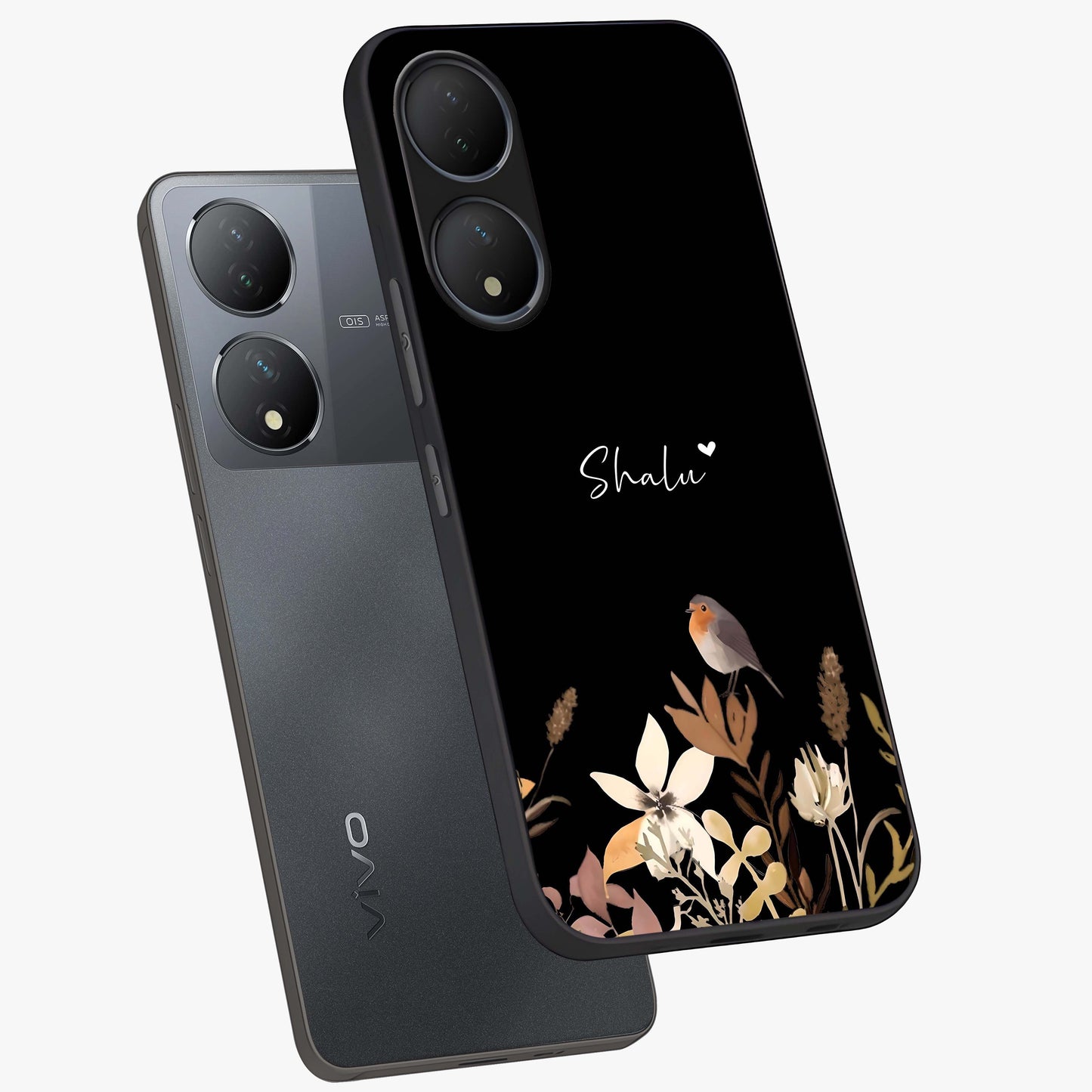 Quiet Garden Tune Custom Name Glass Case displayed in angled mockup highlighting delicate floral garden design with custom name feature.