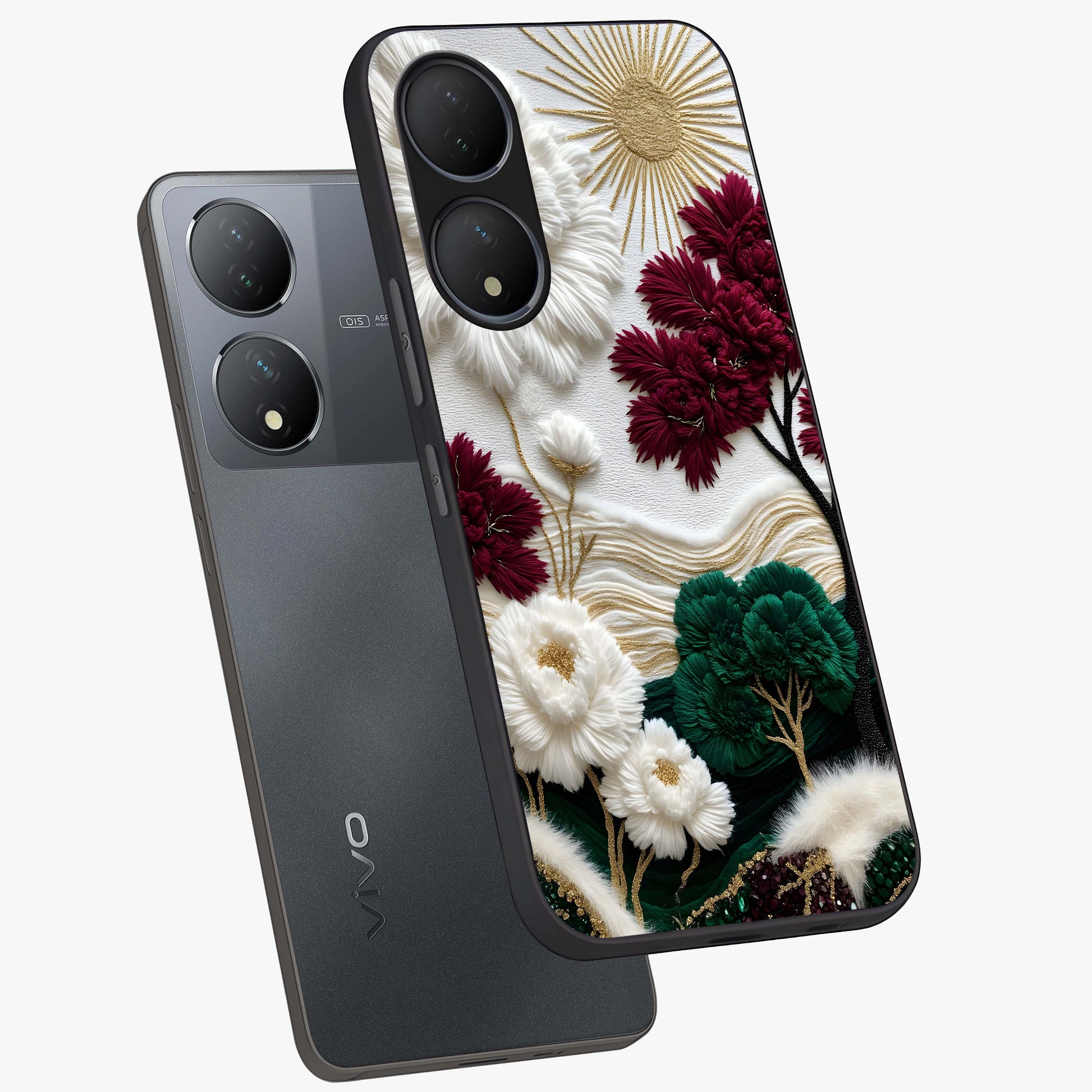 Radiant Bloom Elegance Glass Case displayed in angled mockup highlighting graceful floral design with radiant aesthetic style.