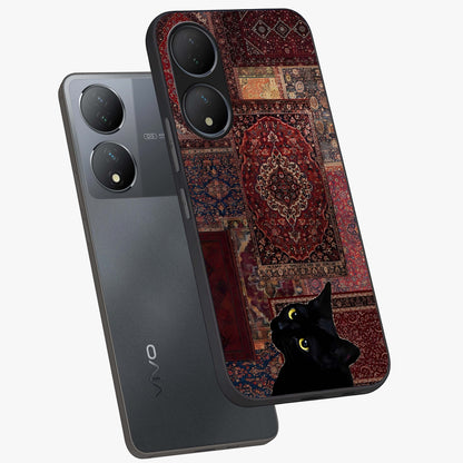 Regal Magic Cat Apple Glass Case displayed in angled mockup highlighting whimsical feline design with fantasy aesthetic.