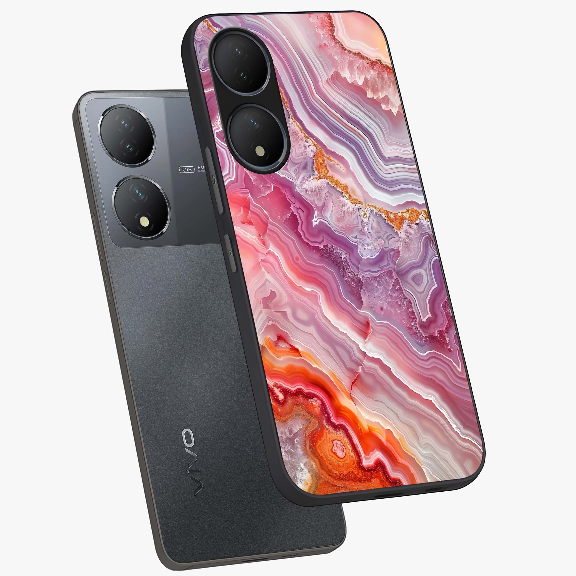Rose Quartz Marble Glass Case displayed in angled mockup highlighting elegant marble pattern with soft aesthetic style.