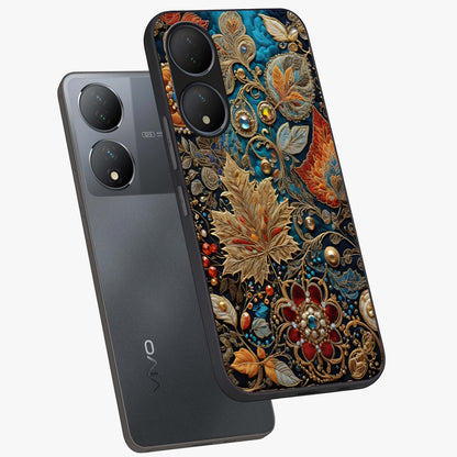 Royal Jewel Garden Glass Case displayed in angled mockup highlighting vibrant jewel inspired floral design with elegant aesthetic.