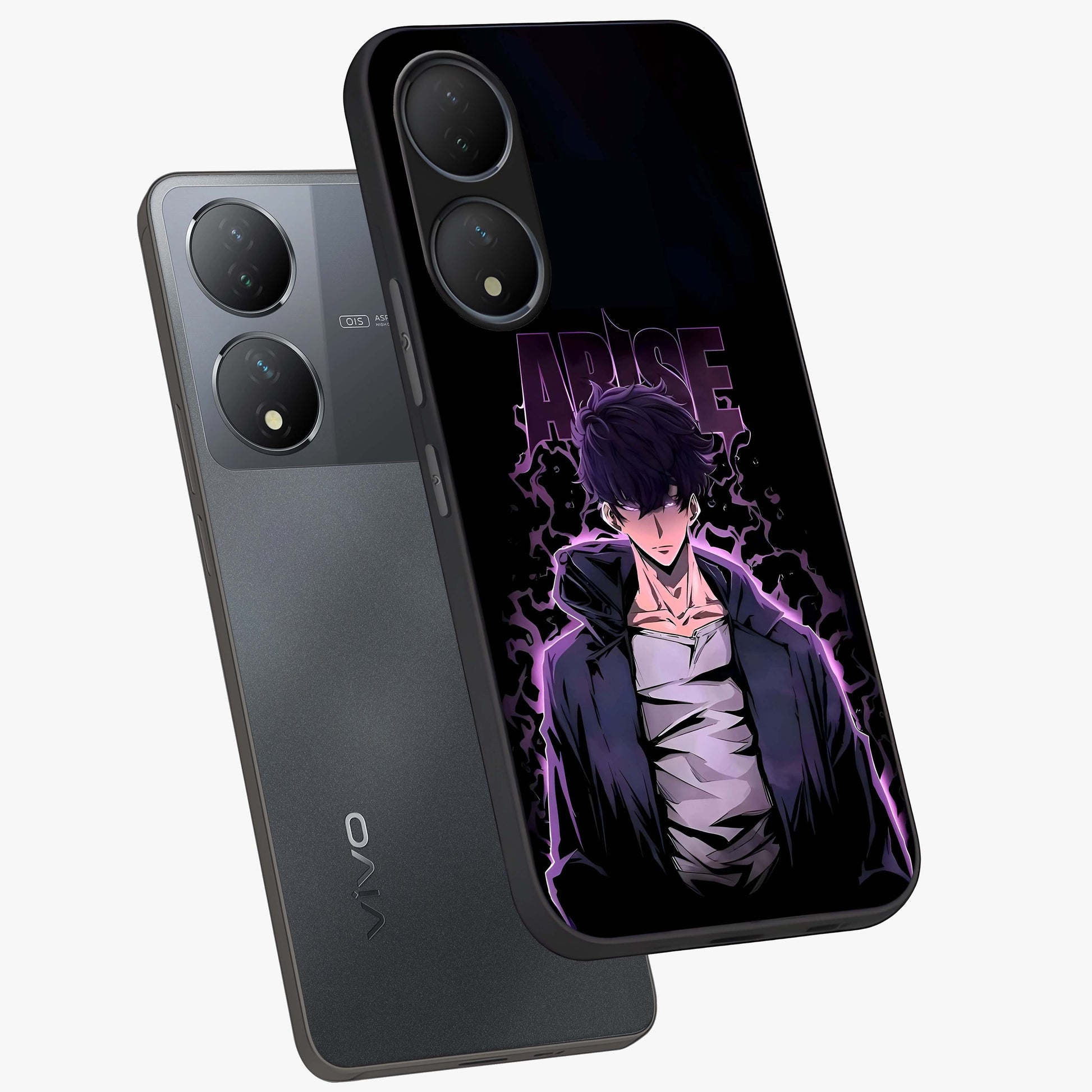 Shadow Monarch Awakening Glass Case displayed in angled mockup highlighting dramatic shadow warrior design with fantasy aesthetic.