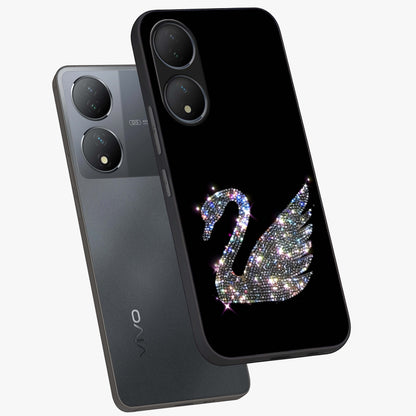 Starlit Swan Grace Glass Case displayed in angled mockup highlighting elegant swan illustration with dreamy celestial aesthetic.