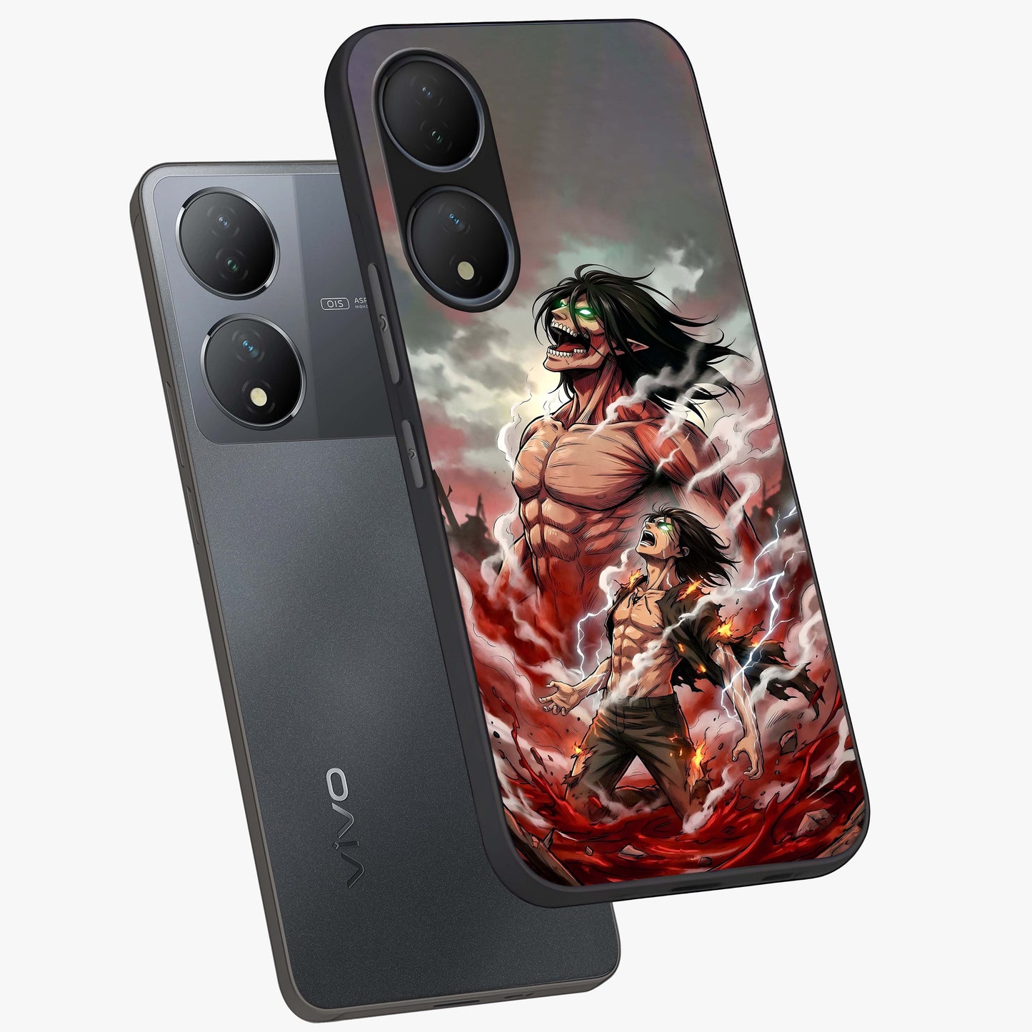 Titan Awakening Fury Glass Case displayed in angled mockup highlighting dramatic giant warrior design with bold anime aesthetic.