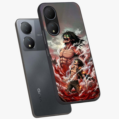 Titan Awakening Fury Glass Case displayed in angled mockup highlighting dramatic giant warrior design with bold anime aesthetic.