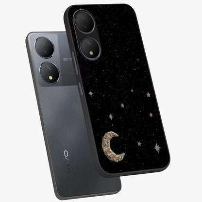 Twinkle Star With Half Moon Glass Case displayed in angled mockup highlighting celestial moon and star design with magical aesthetic.