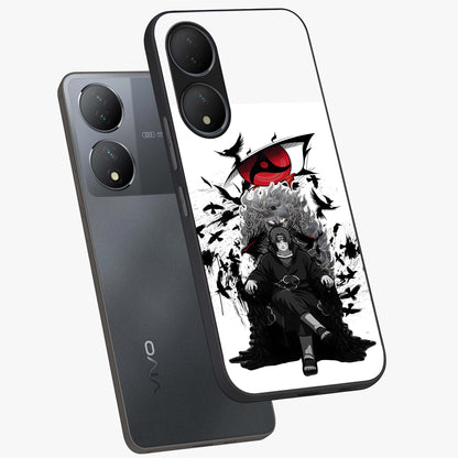 Uchiha Shadow Throne Glass Case displayed in angled mockup highlighting glowing aquatic design with celestial aesthetic.