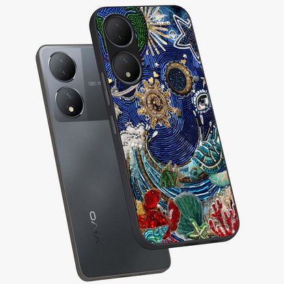 Universe Underwater Spark Glass Case displayed in angled mockup highlighting glowing aquatic design with celestial aesthetic.