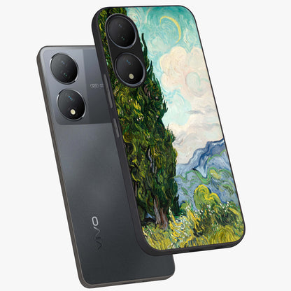 Van Gogh Vintage Art Glass Case displayed in angled mockup highlighting textured brushstroke design with classic aesthetic.