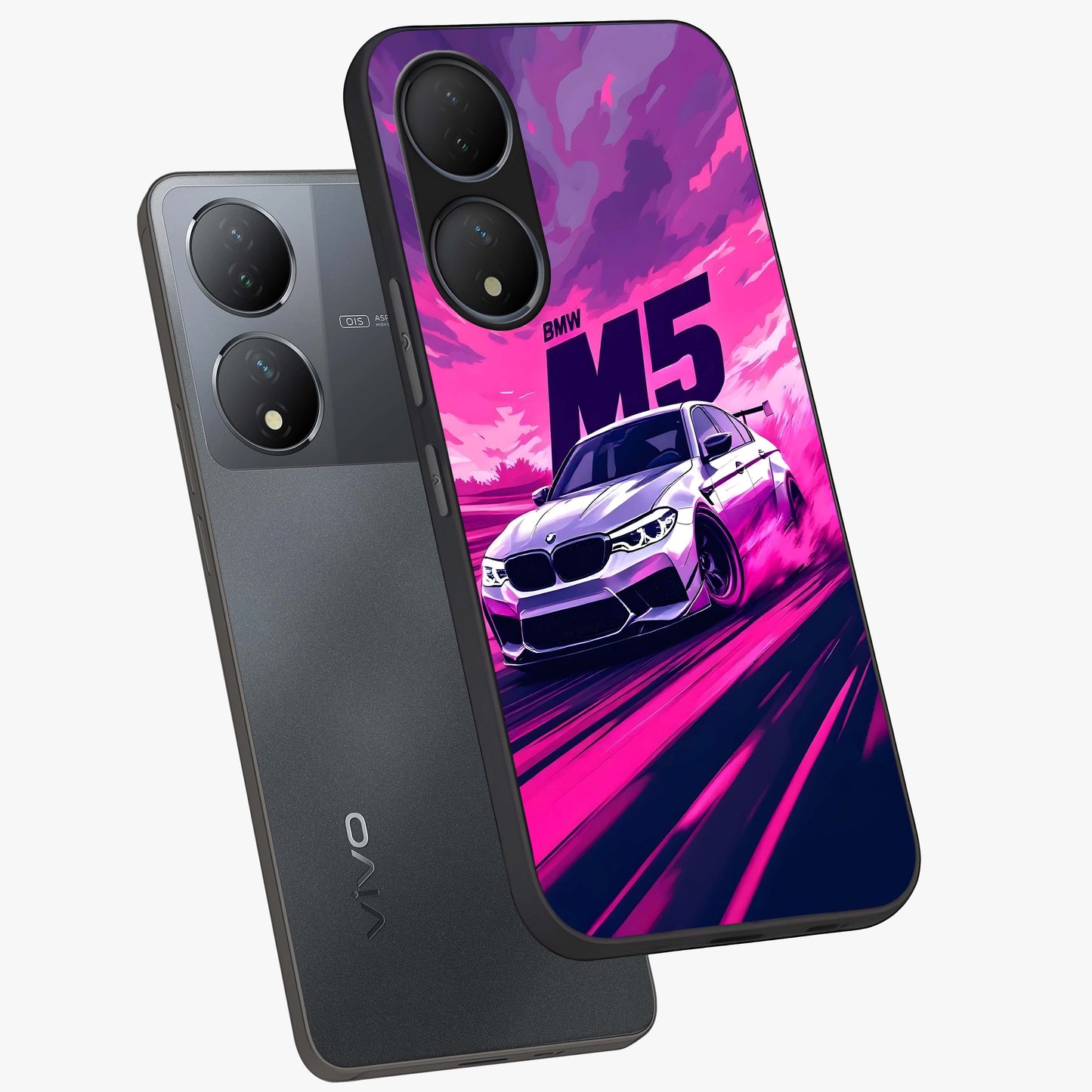 Velocity Drift Pulse Glass Case displayed in angled mockup highlighting dynamic drift design with sporty automotive aesthetic.