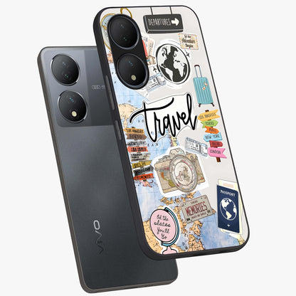 Wanderlust Journal Glass Case displayed in angled mockup highlighting adventure themed design with aesthetic travel vibe.