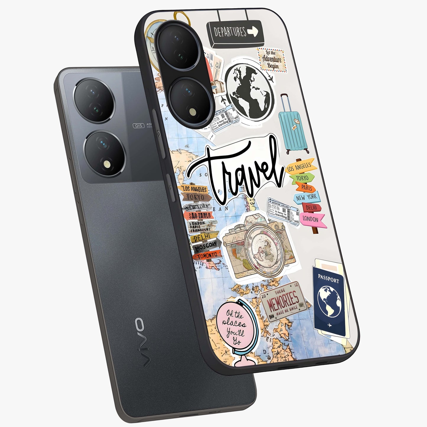 Wanderlust Journal Glass Case displayed in angled mockup highlighting adventure themed design with aesthetic travel vibe.