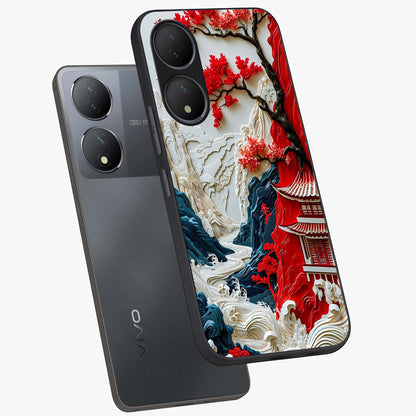 Whispers Of Sakura Waves Glass Case displayed in angled mockup highlighting flowing sakura design with soft floral aesthetic.