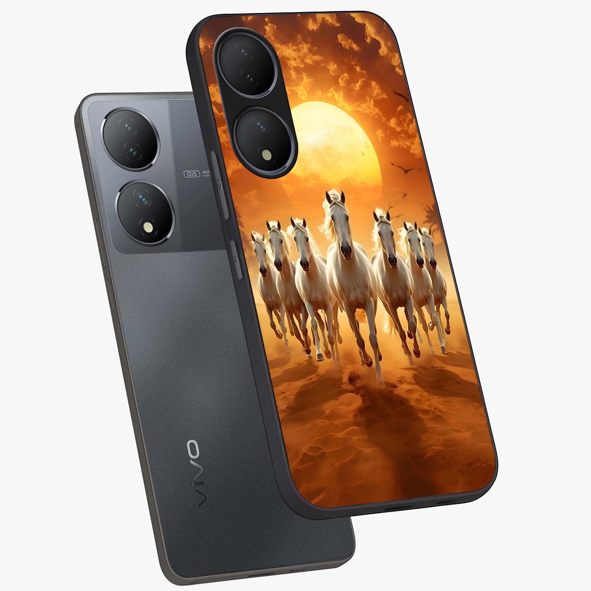 Wild Sunset Majesty Glass Case displayed in angled mockup highlighting vibrant sunset sky design with scenic aesthetic.