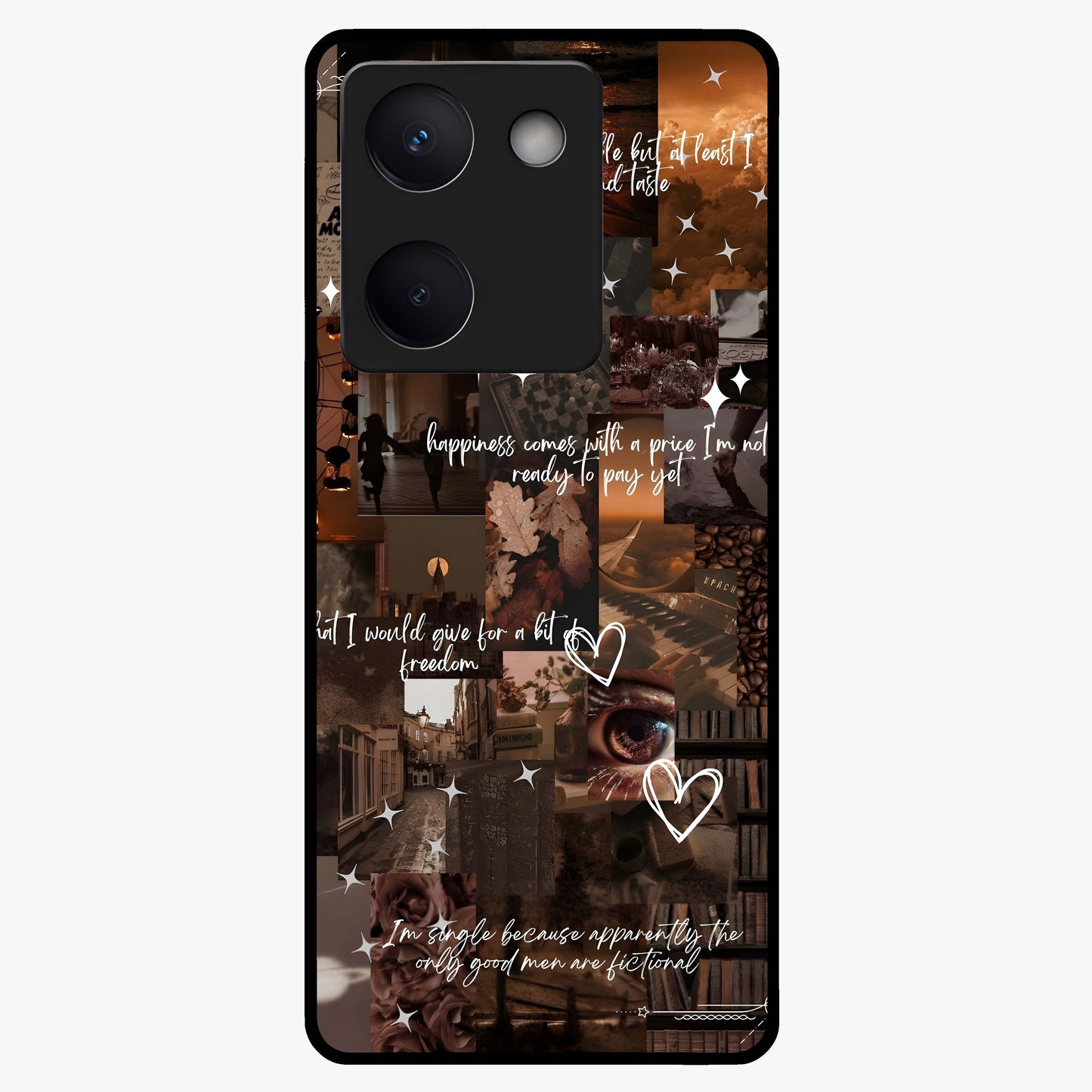 Bittersweet Aesthetic Chaos Glass Case showing flat back view with artistic chaotic aesthetic design and glossy glass finish.