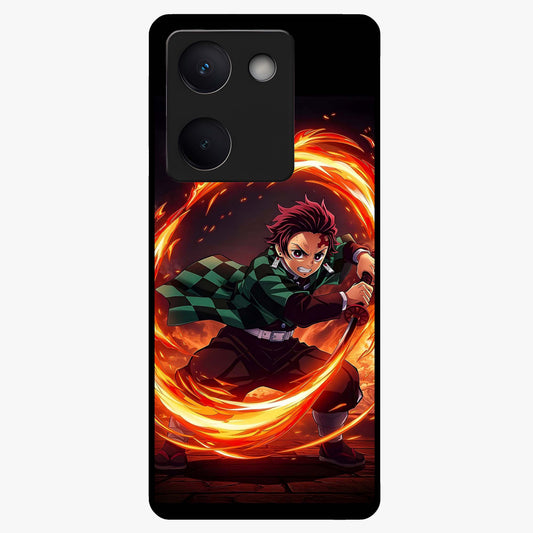 Blazing Sword Resolve Glass Case showing flat back view with fiery sword artwork and glossy glass finish.