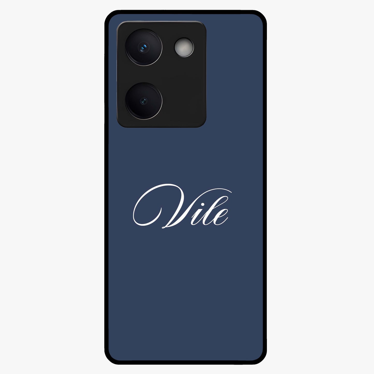 Blue Background Personalized Custom Name Glass Case showing flat back view with minimal blue background and custom name design.