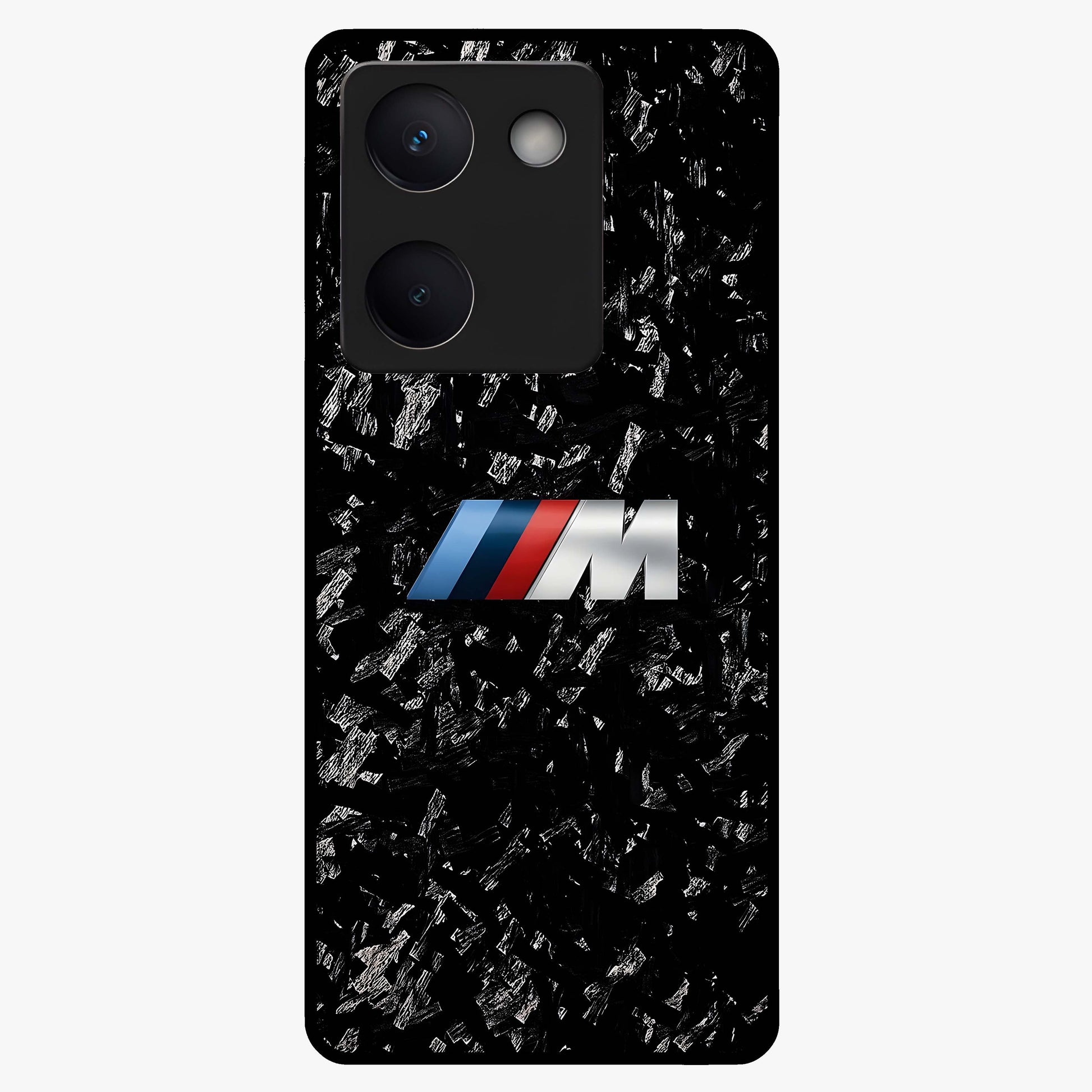 Carbon Speed Mark Glass Case showing flat back view with sporty carbon pattern artwork and glossy glass finish.