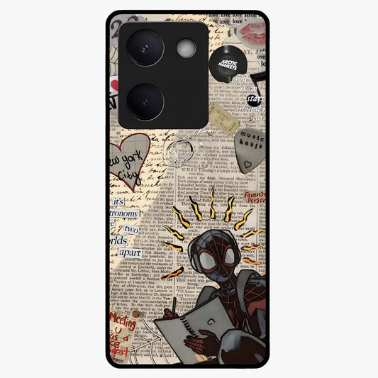 City Dream Sketch Glass Case showing flat back view with artistic city skyline sketch artwork and glossy glass finish.