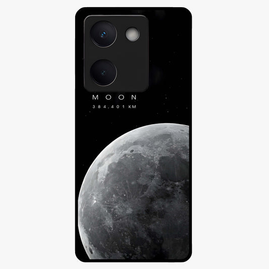 Cosmic Moon Glow Glass Case showing flat back view with glowing moon artwork and glossy glass finish.