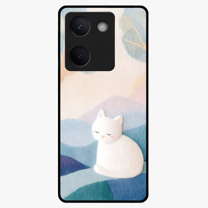 Cotton Dream Cat Glass Case showing flat back view with soft dreamy cat artwork and glossy glass finish.