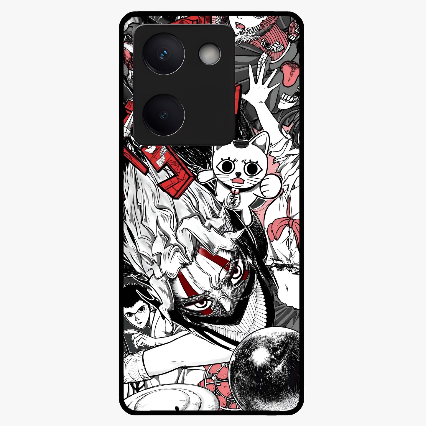 Crimson Chaos Panel Glass Case showing flat back view with bold crimson abstract artwork and glossy glass finish.