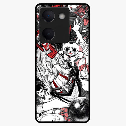 Crimson Chaos Panel Glass Case showing flat back view with bold crimson abstract artwork and glossy glass finish.