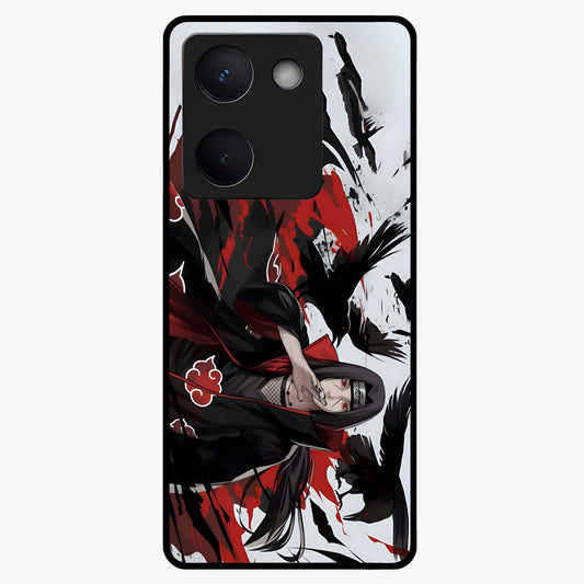 Crimson Crow Illusion Glass Case showing flat back view with artistic crow illusion artwork and glossy glass finish.