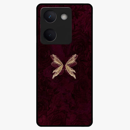 Crimson Fade Butterfly Glass Case showing flat back view with fading butterfly artwork and glossy glass finish.