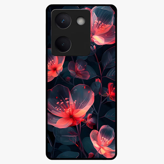 Dark Shade of Flower Glass Case showing flat back view with elegant dark floral artwork and glossy glass finish.
