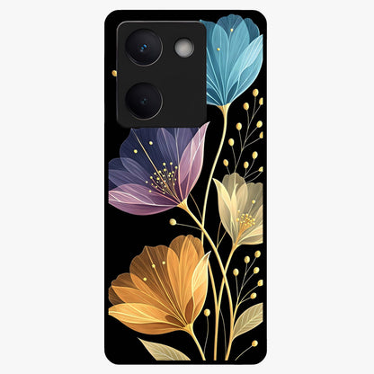 Delicate Multicolor Flowers Glass Case showing flat back view with vibrant floral artwork and glossy glass finish.