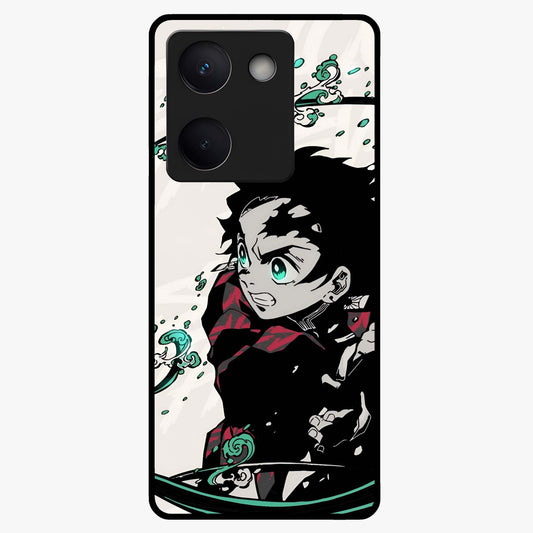 Demon Slayer Glass Case showing flat back view with bold anime inspired artwork and glossy glass finish.