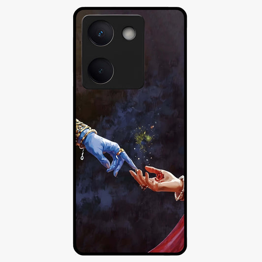 Divine Touch Eternal Glass Case showing flat back view with spiritual themed artwork and glossy glass finish.