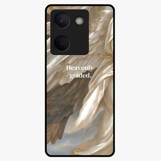 Divine Winged Grace Glass Case showing flat back view with elegant wing inspired artwork and glossy glass finish.