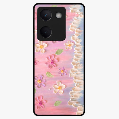 Dreamy Painted Garden Glass Case showing flat back view with artistic painted floral garden artwork and glossy glass finish.