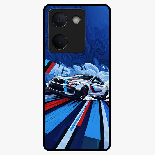 Drift Power Rush Glass Case showing flat back view with dynamic racing inspired artwork and glossy glass finish.