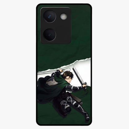 Emerald War Vanguard Glass Case showing flat back view with powerful warrior themed artwork and glossy glass finish.