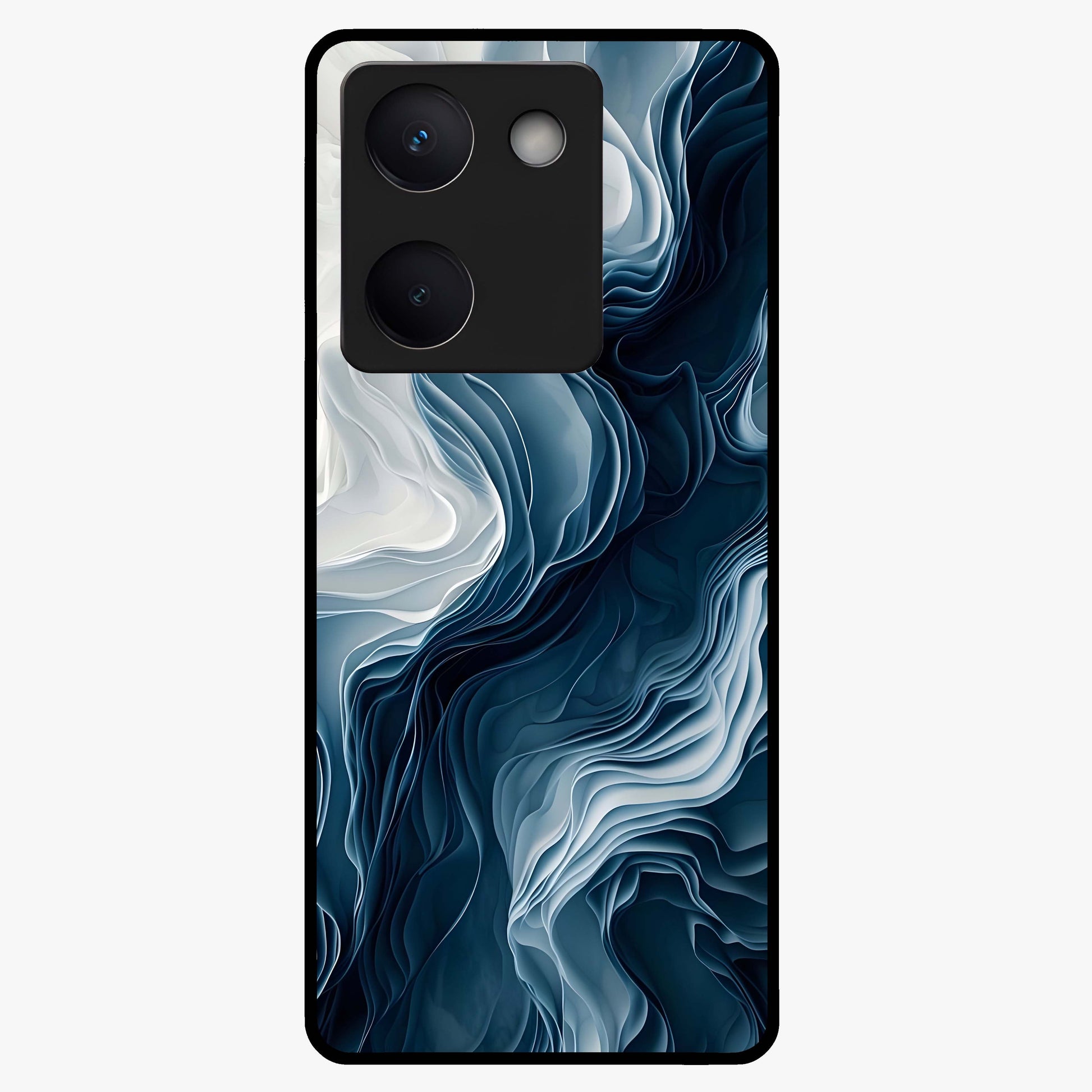 Ethereal Paper Marble Glass Case showing flat back view with soft marble paper texture artwork and glossy glass finish.
