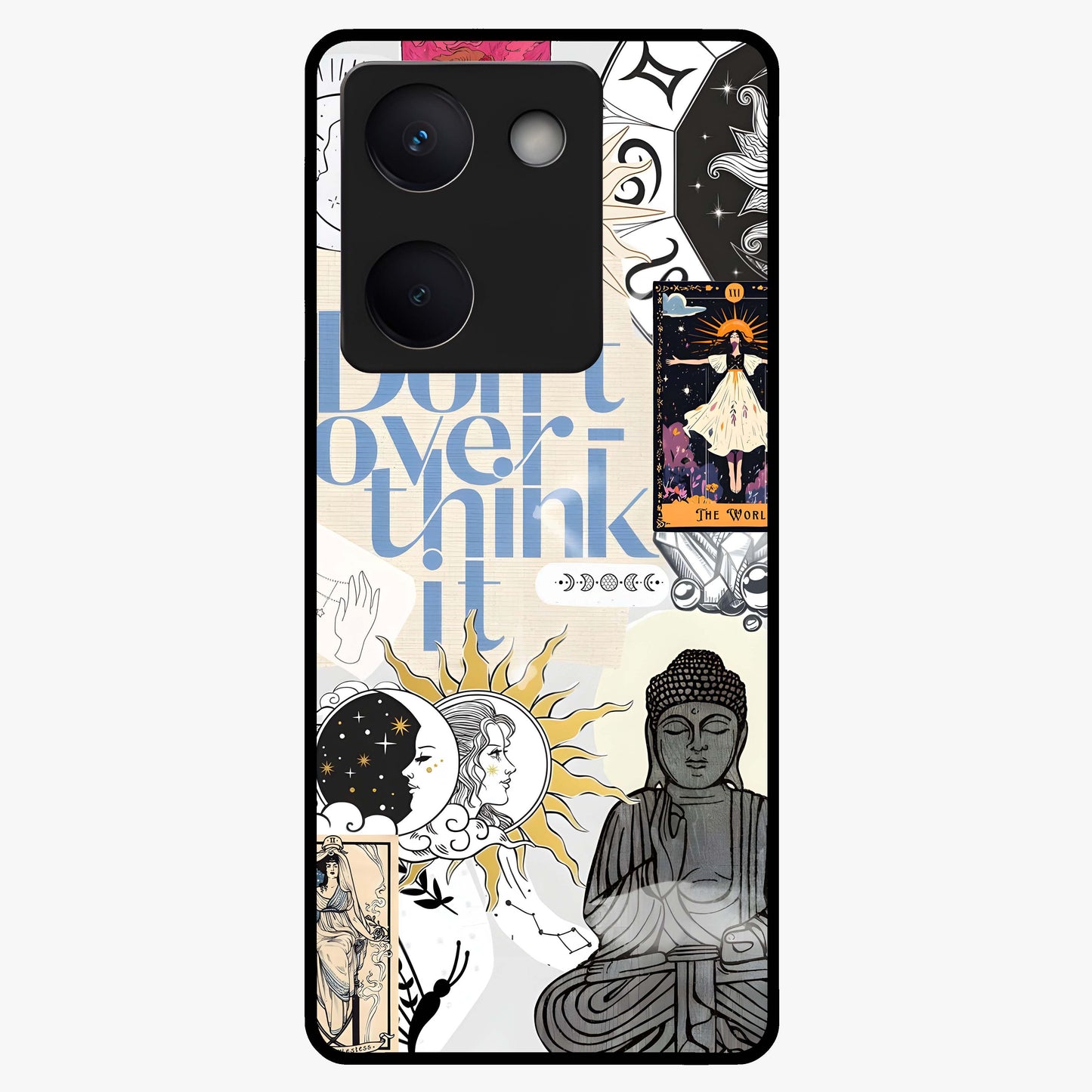 Ethereal Thoughts Glass Case showing flat back view with dreamy artistic artwork and glossy glass finish.