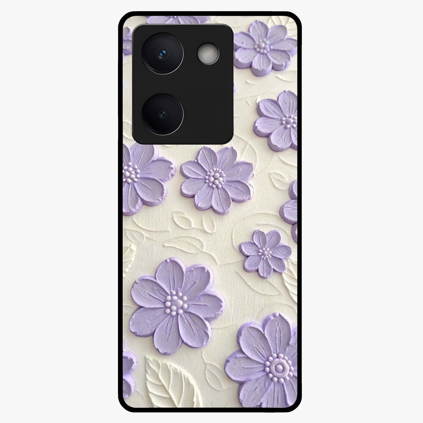 Floral Wall Art With Purple Flowers Glass Case showing flat back view with purple flower artwork and glossy glass finish.