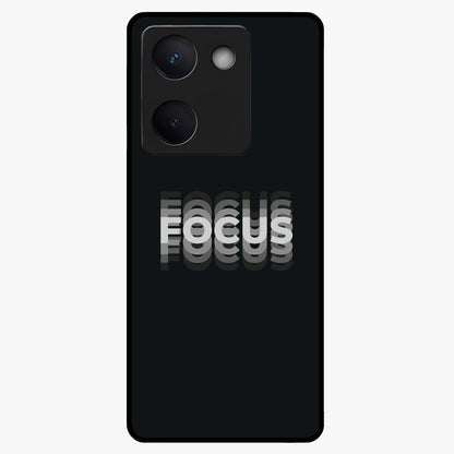 Focus Mode On Glass Case showing flat back view with bold motivational typography design and glossy glass finish.