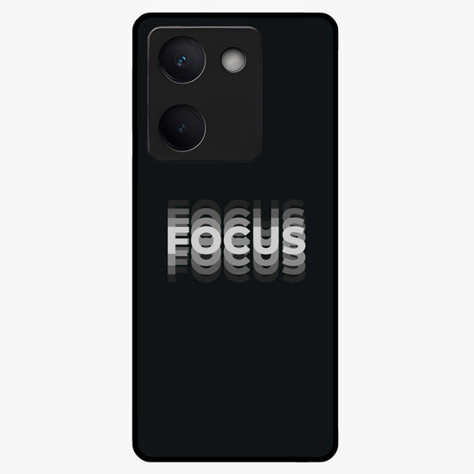 Focus Mode On Glass Case showing flat back view with bold motivational typography design and glossy glass finish.