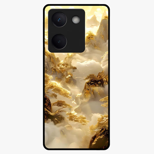 Gates Of Illumination Glass Case showing flat back view with mystical illuminated gate artwork and glossy glass finish.