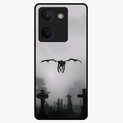 Graveyard Shadow Descent Glass Case showing flat back view with dark graveyard themed artwork and glossy glass finish.